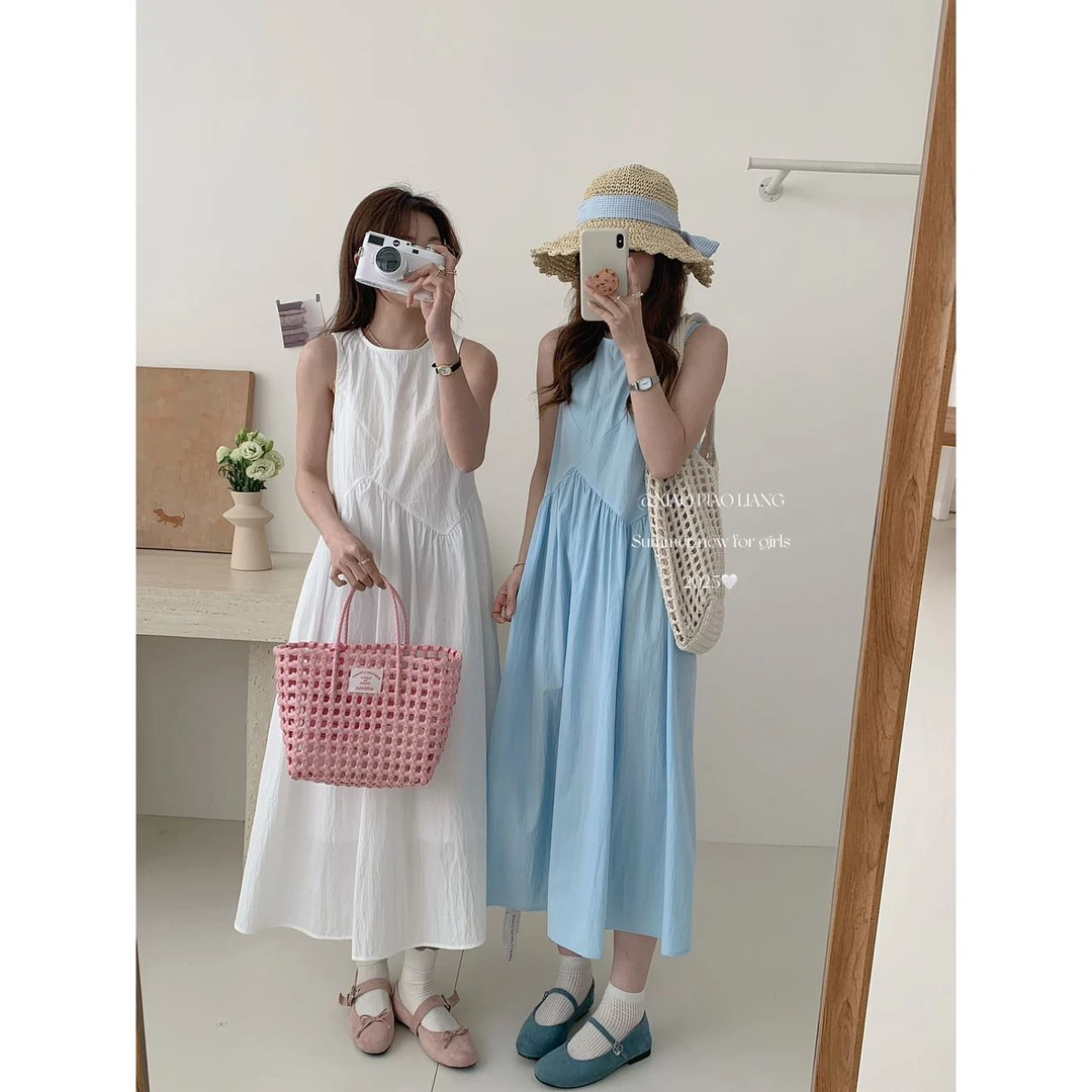 法式时尚气质高级不规则设计感学院风减龄无袖背心连衣裙3130#0.1