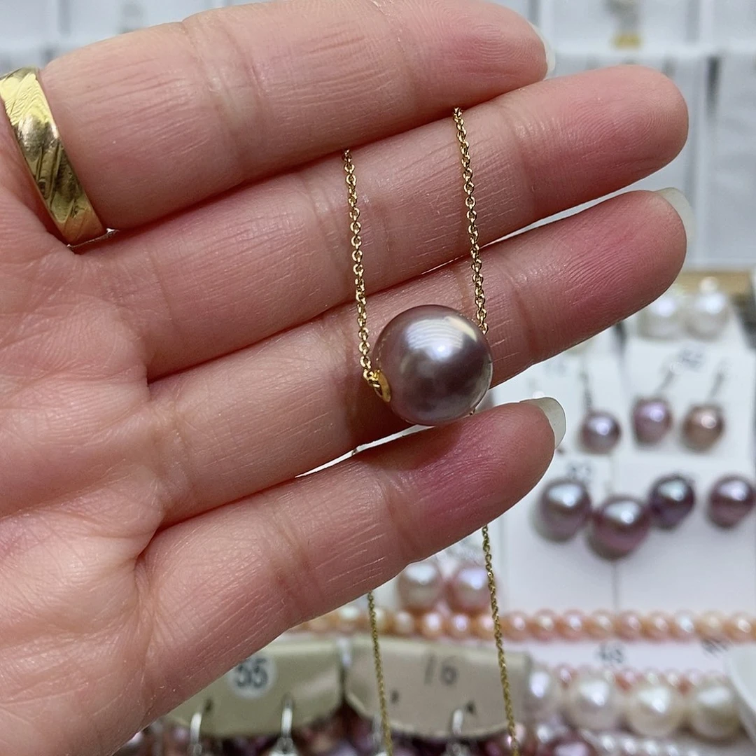 淡水珍珠吊坠(不含链)18K金镶嵌