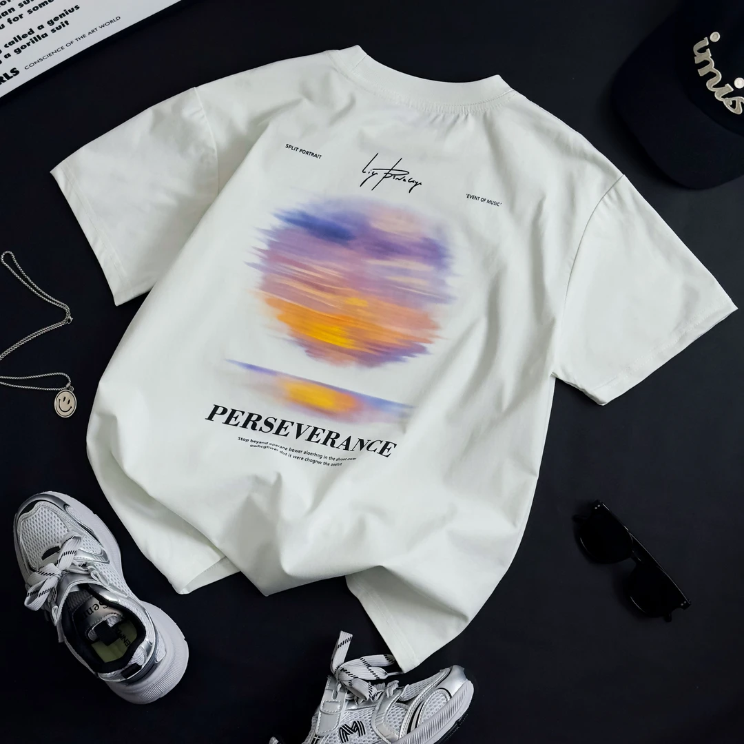 XT70338儿童新款日落印花短袖T恤打底衫男童休闲韩版中大童潮牌