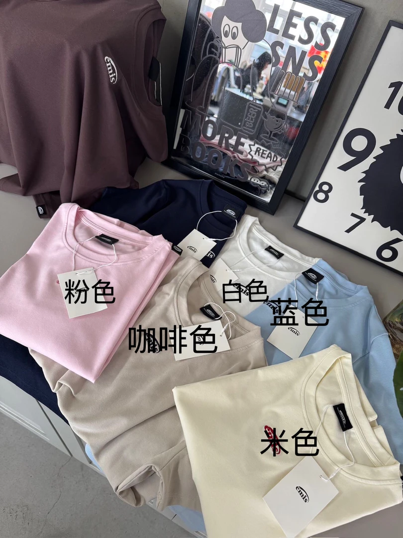 ees韩国小众品牌刺绣极简休闲短袖