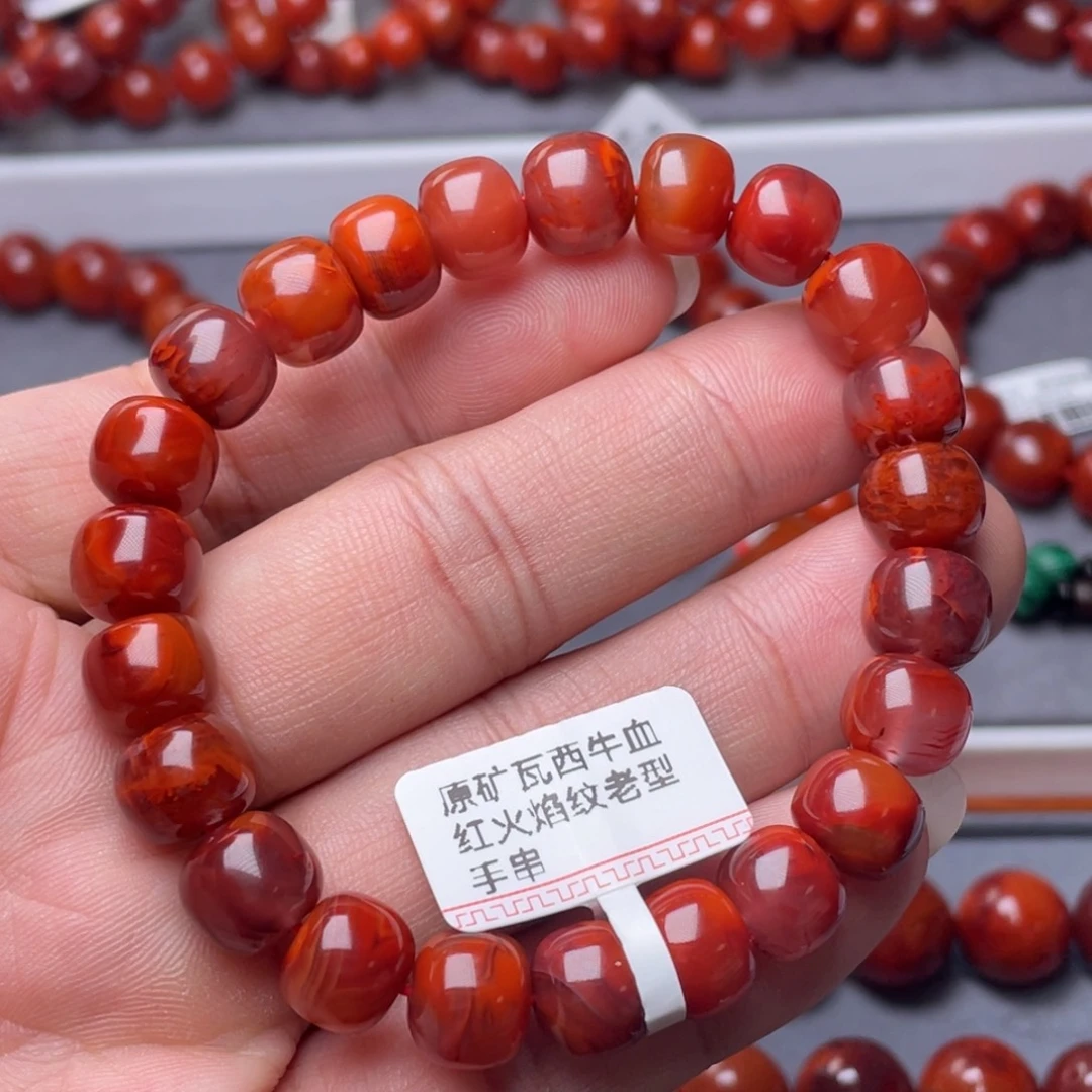 南红玛瑙未镶嵌南红玉石10mm瓦西原矿牛血火焰纹老型手串