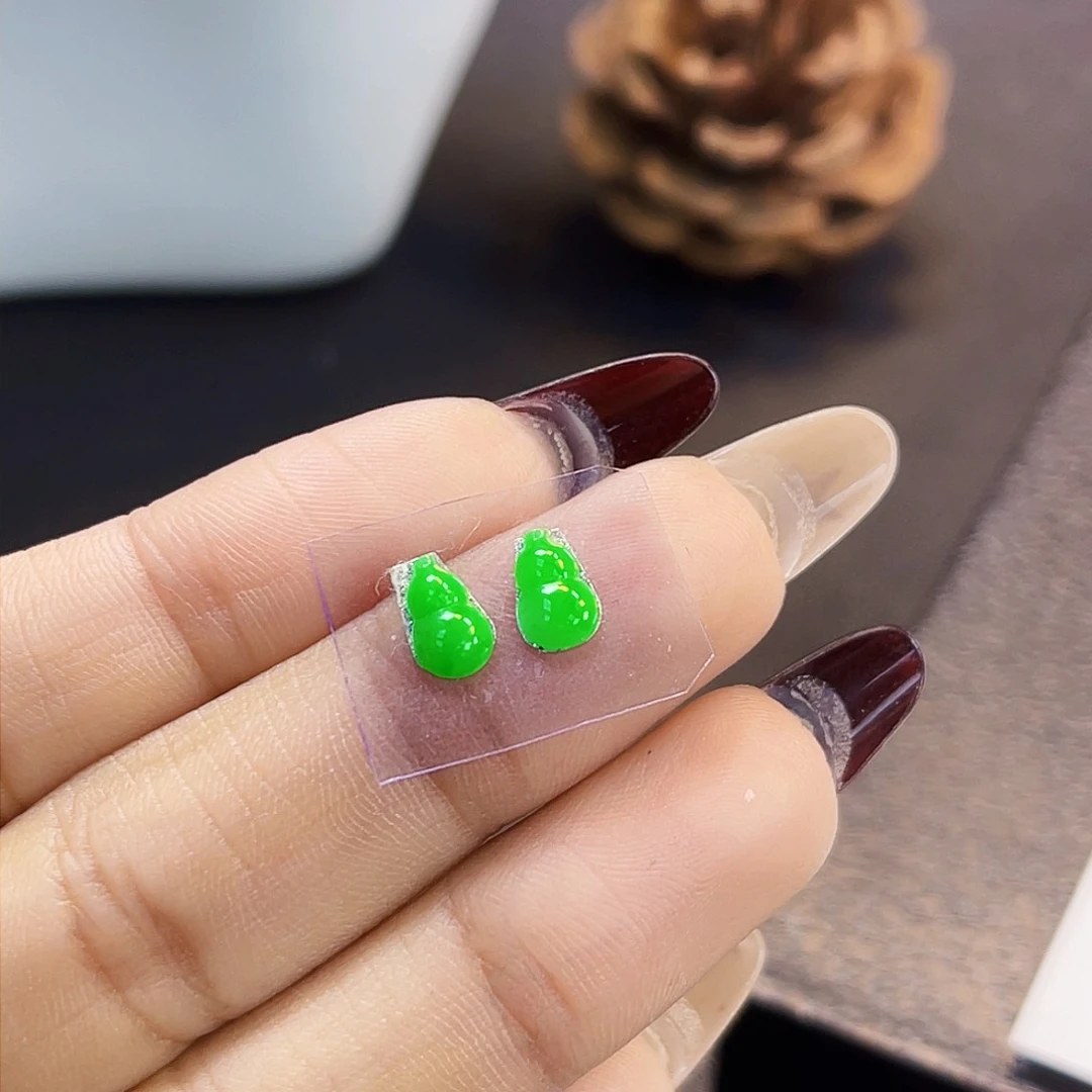 裸石翡翠JF黄阳绿葫芦一对11