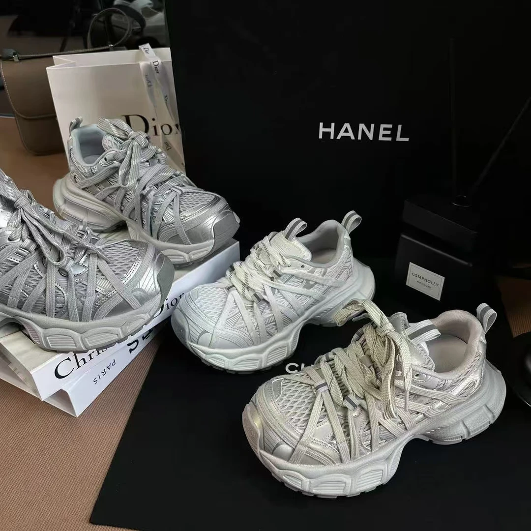 【QUE现货】卡皮巴拉~复古老爹鞋女2025春款厚底增高休闲运动网鞋