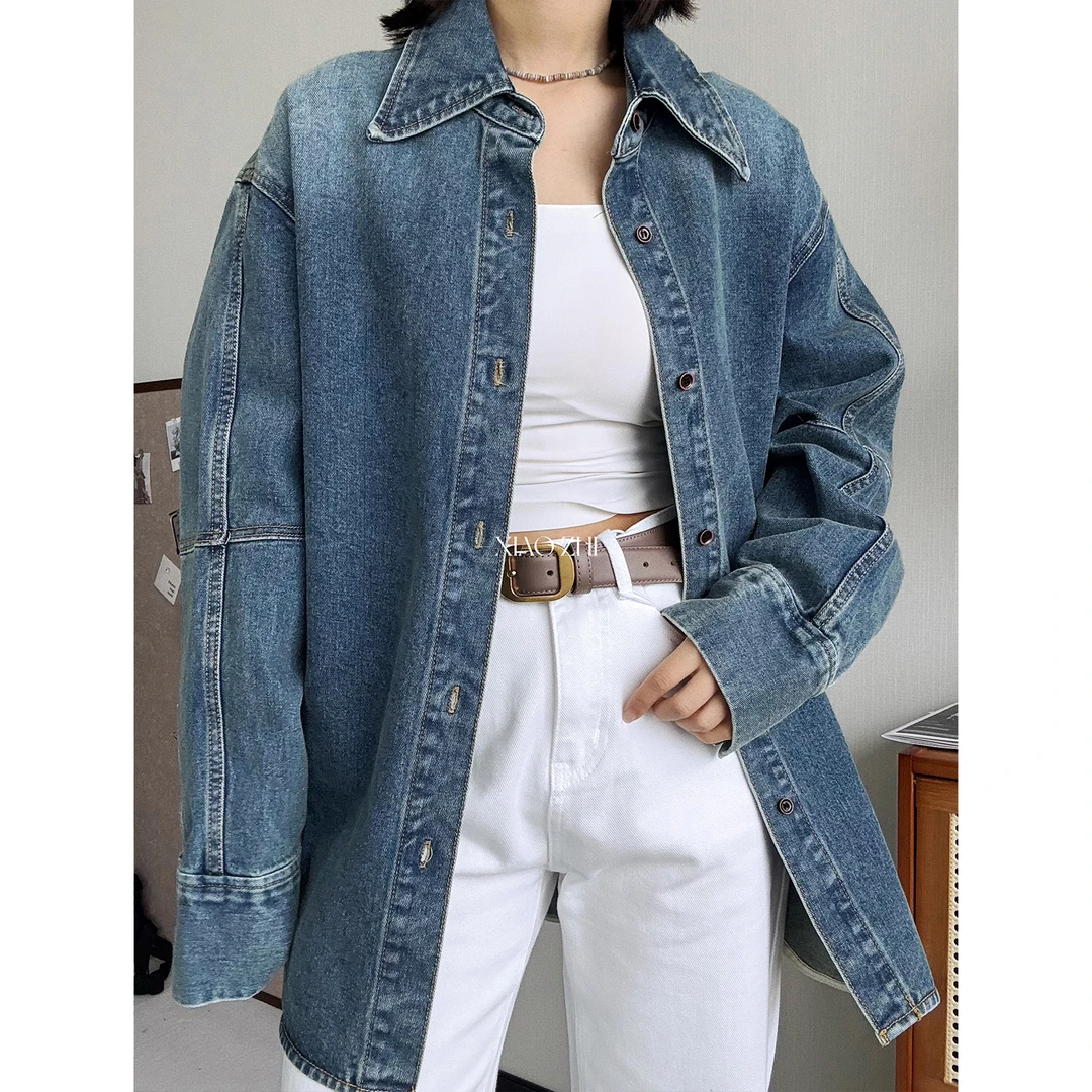 XAOZ早春款小众廓形袖口拼接牛仔外套上衣街头做旧 KF3H8220