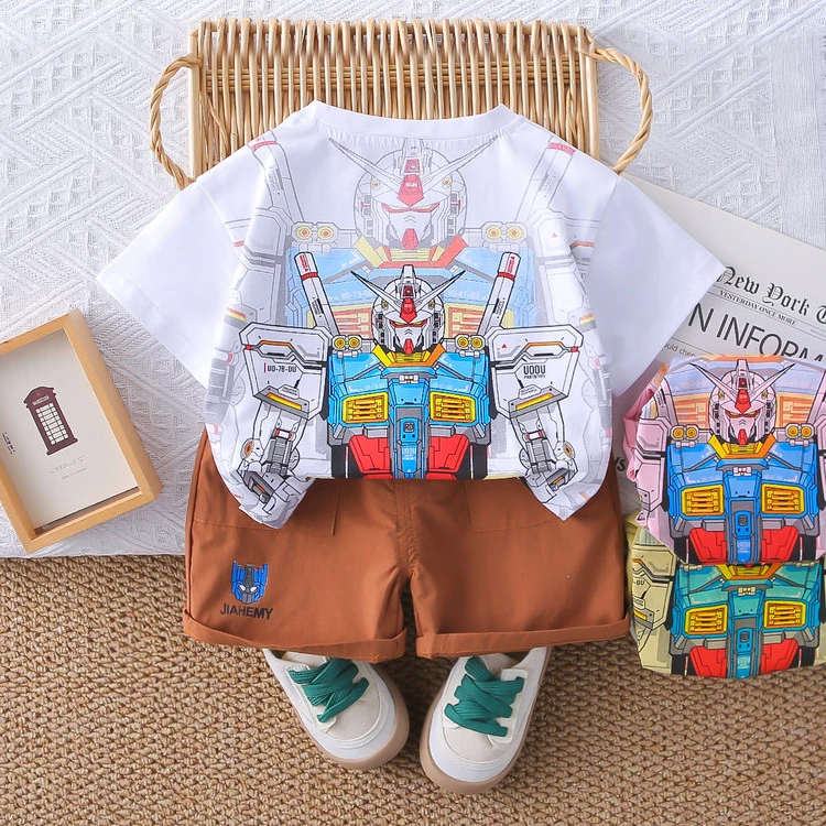 套装卡通夏季卡通动漫中小童&JH252238擎天柱短袖两件套
