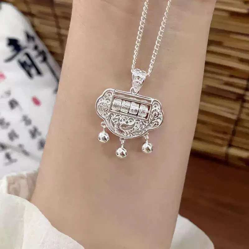 吊坠足银 如意转运珠平安锁银项链女999纯银小众新中式足银长命锁