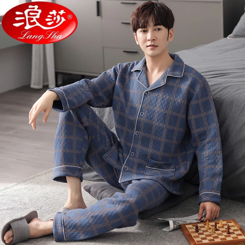 浪莎睡衣男冬季夹棉加厚保暖2025新款冬天男保暖家居服可外穿套装