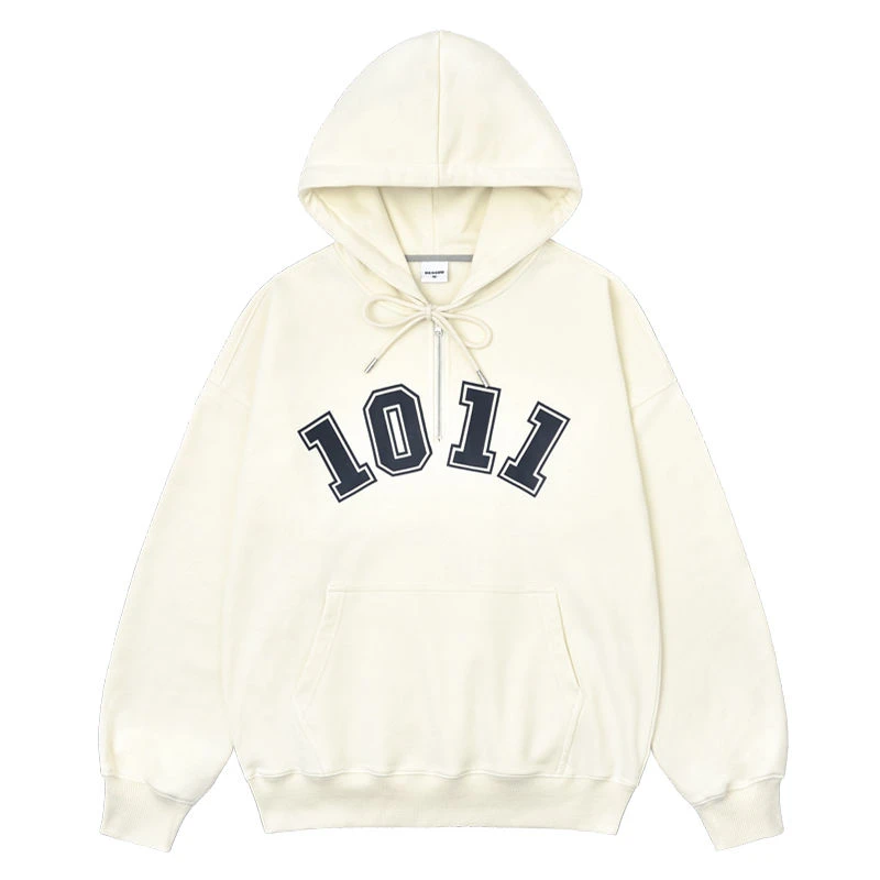 2025春季半拉链设计1011印花连帽卫衣女学院风套头上衣