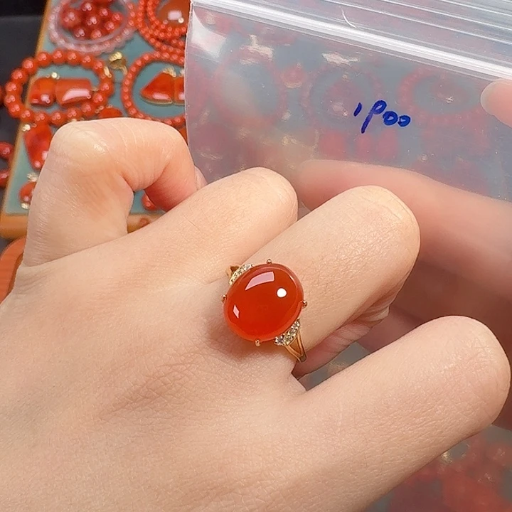 南红玛瑙银S925镶嵌戒指