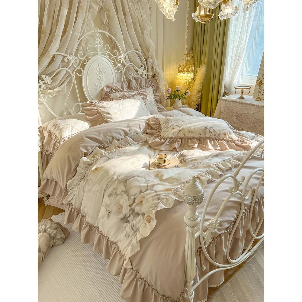 南通高端系列家纺法式复古全棉床裙款四件套公主风纯棉荷叶花边田