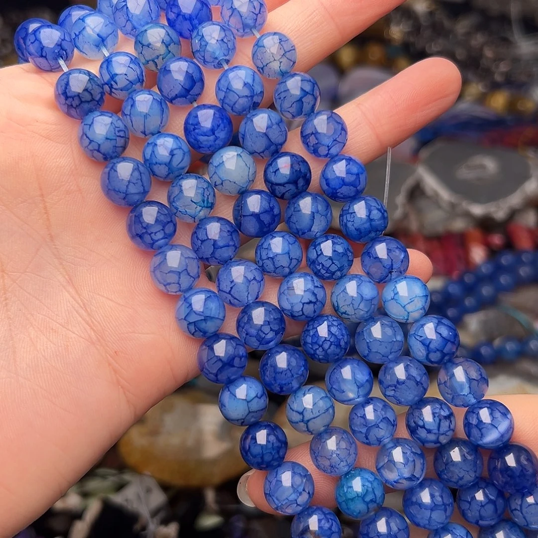 玛瑙/玉髓合金珠宝半成品G325。10mm天然龙鳞纹玛瑙圆珠一条