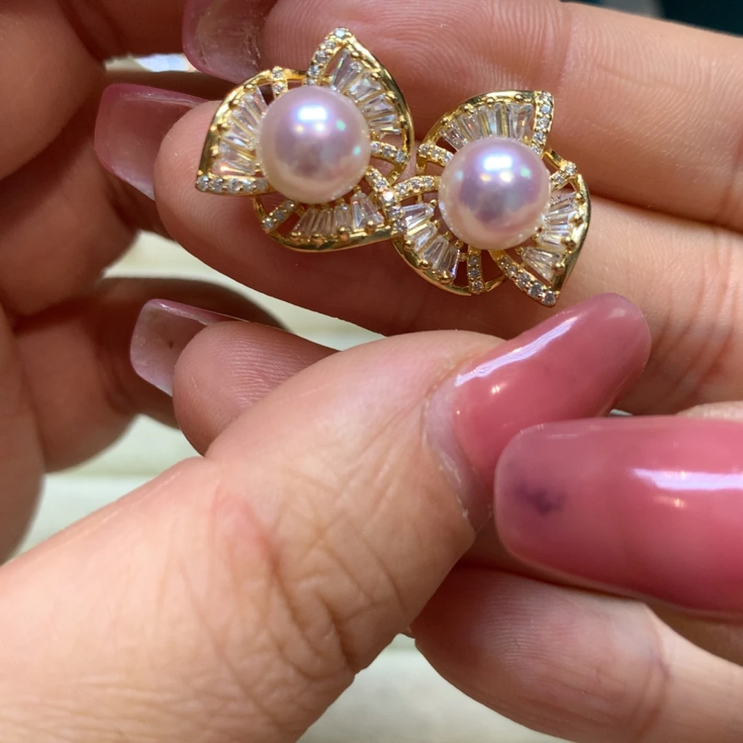 银S925镶嵌海水珍珠耳饰