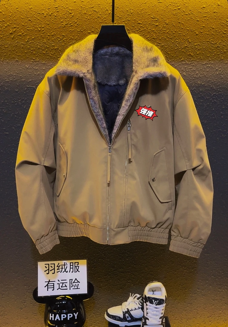 《高端定制》加绒加厚水貂领气质羽绒男装外套