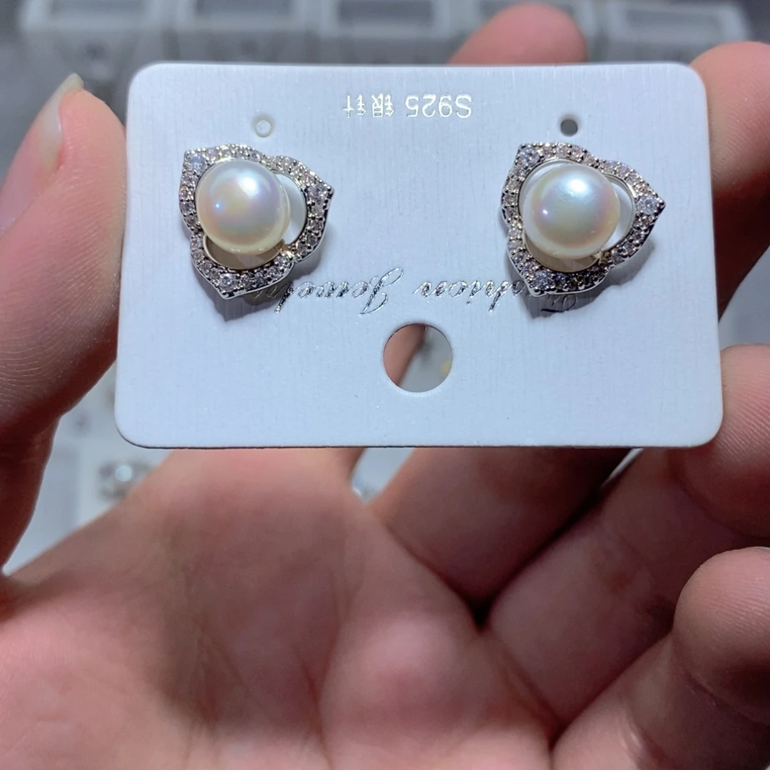 耳饰银S925镶嵌淡水珍珠