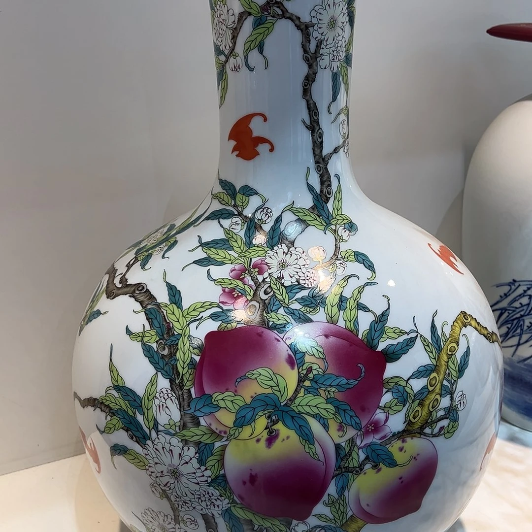 陶摆件55cm桃子天球瓶