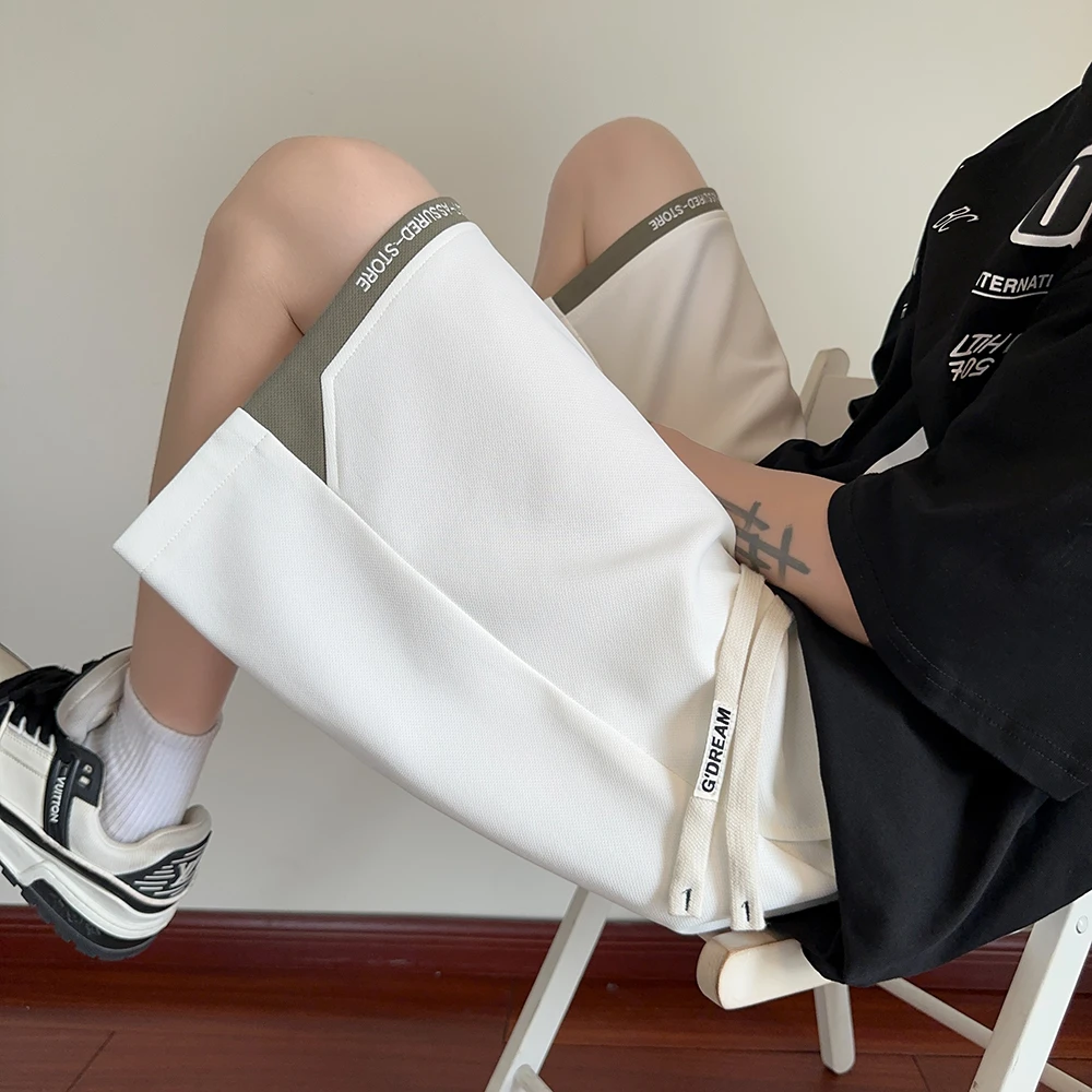 夏季男士潮牌短裤爆款2025新款拼接中裤美式五分裤宽松运动沙滩裤