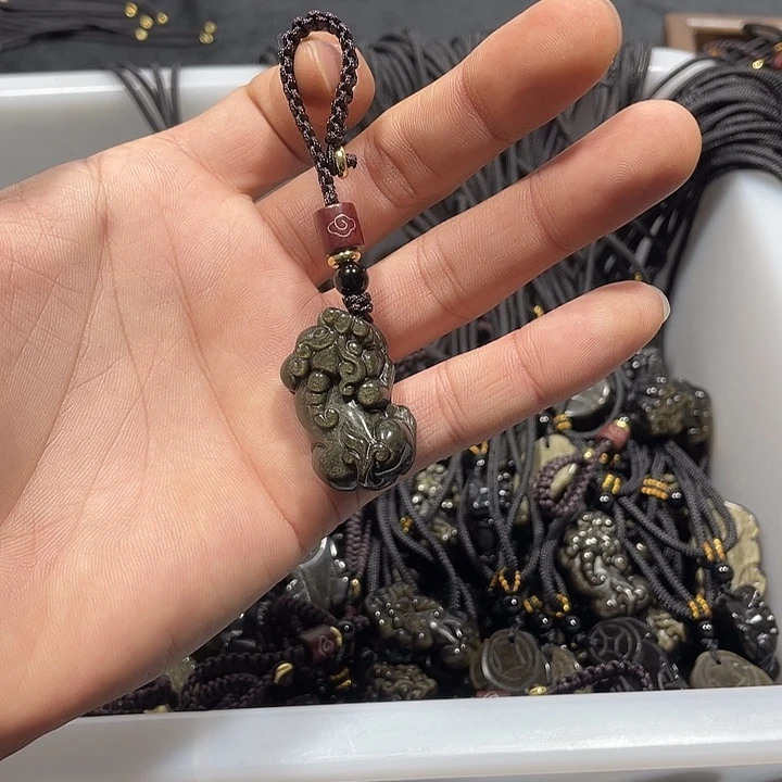 黑曜岩合金颈饰金曜石貔貅包挂