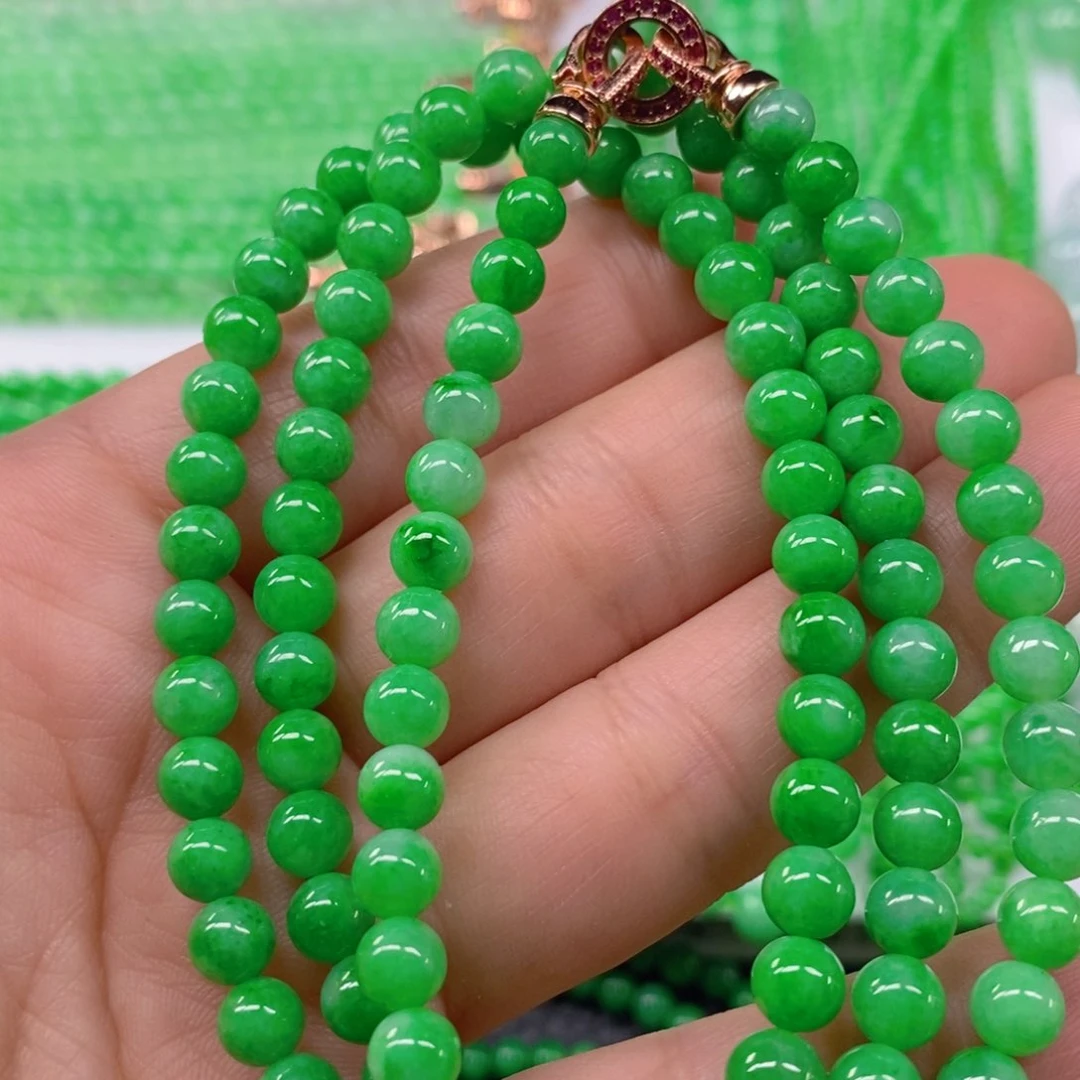 翡翠颈饰未镶嵌满色阳绿项链6m' m