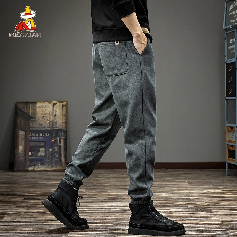 Mexican/稻草人秋季垂感运动卫裤男士美式休闲宽松裤子束脚哈伦裤