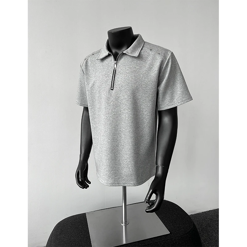 铆钉POLO衫半拉链短袖T恤男夏季潮牌设计感痞帅美式宽松街头上衣