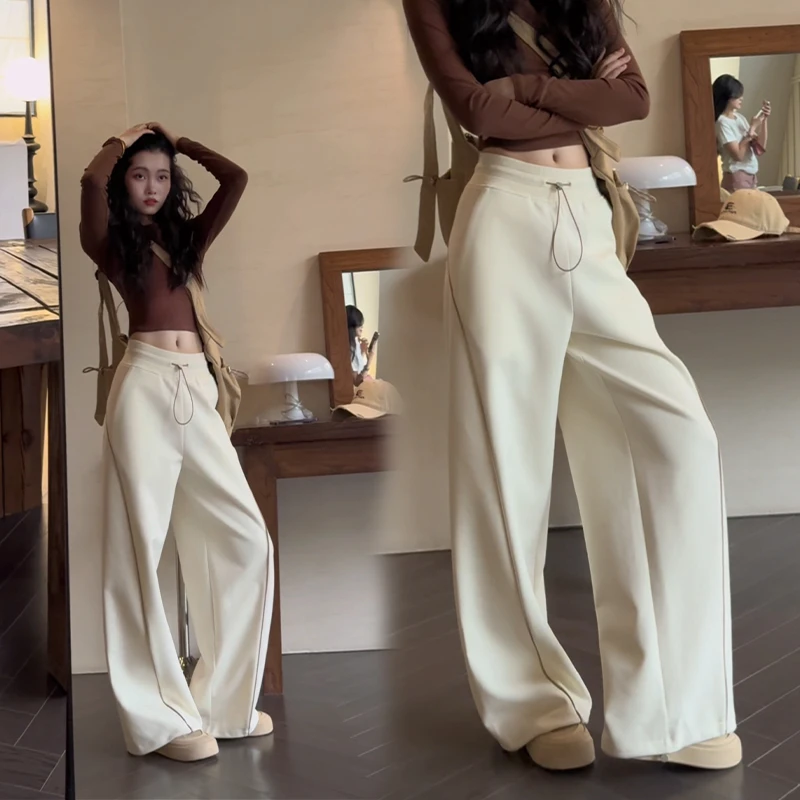 休闲裤女高腰美式设计感阔腿裤2025春款街头风束脚阔腿运动裤子