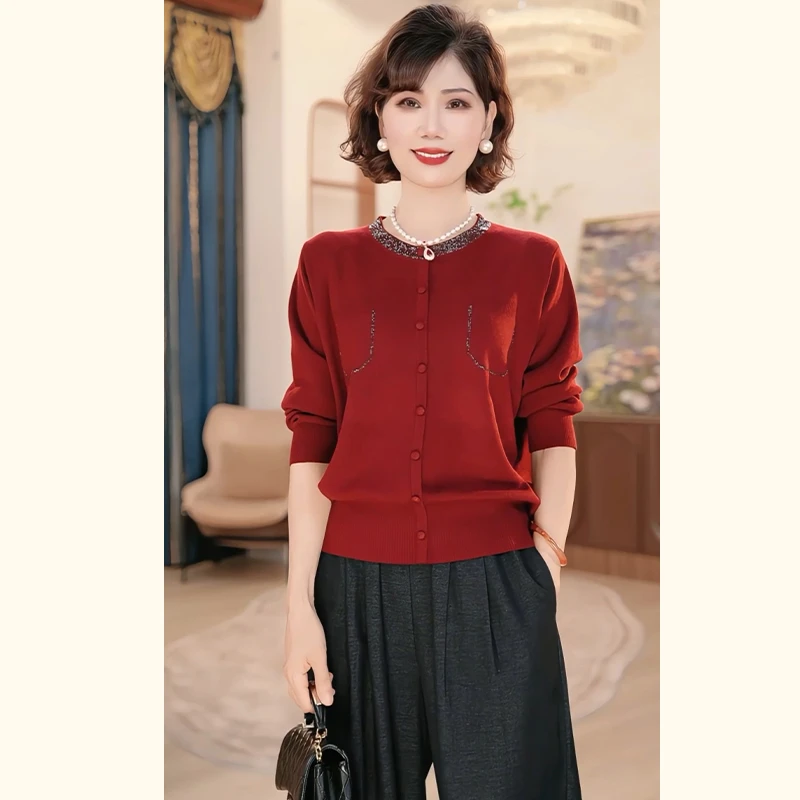 妈妈装秋冬2025年新款针织衫时尚上衣服气质中年女装休闲时尚上衣