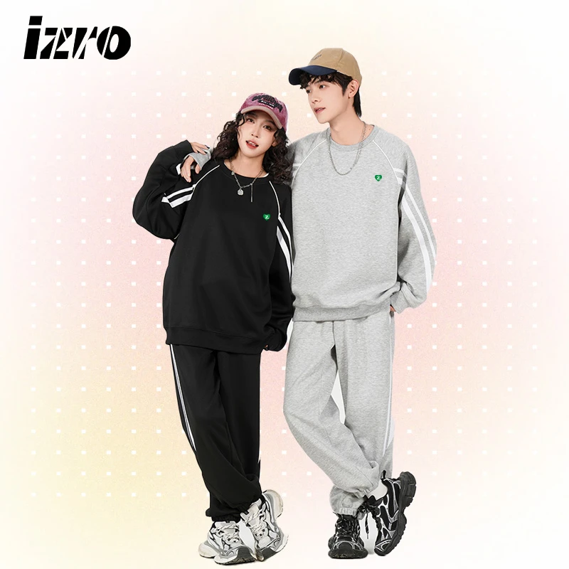 IZRO男女同款 冬季简约休闲情侣宽松圆领长袖时尚百搭卫衣套装