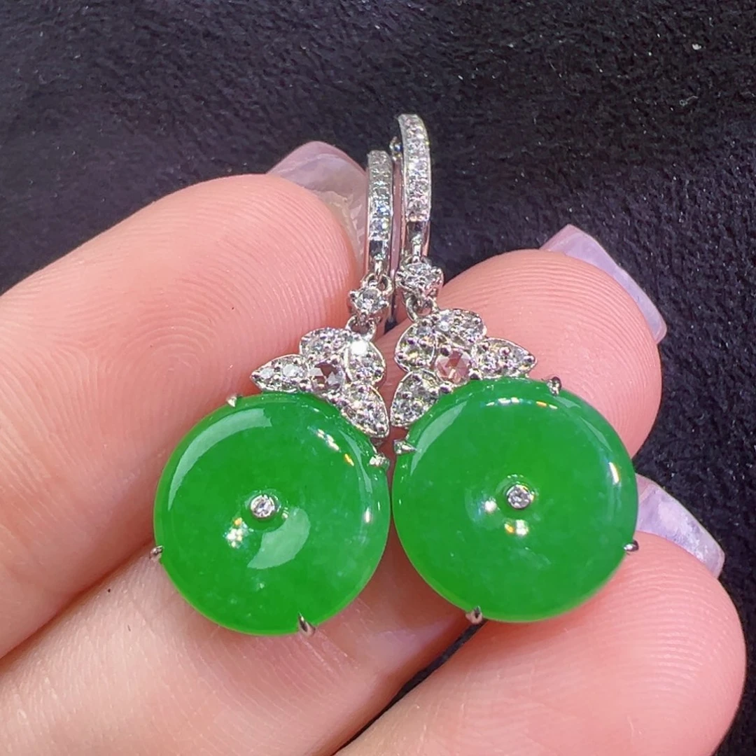 翡翠18K金镶嵌耳饰耳坠