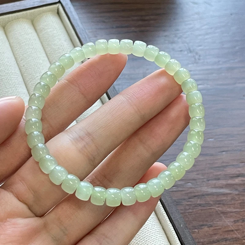 琳琯瑛和田玉晴水直切珠手串 约6*5mm