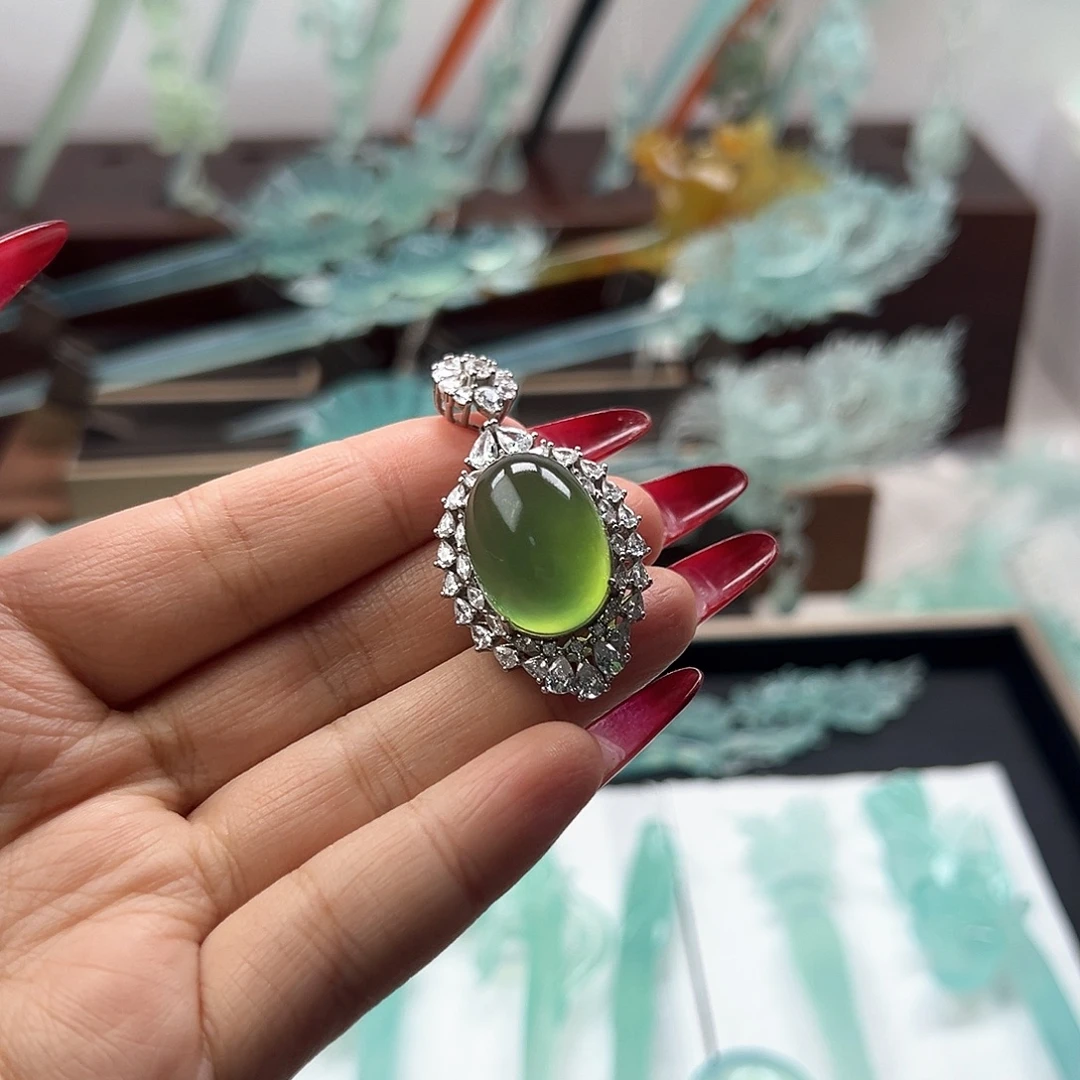 蛇纹石玉银S925镶嵌吊坠(赠链)