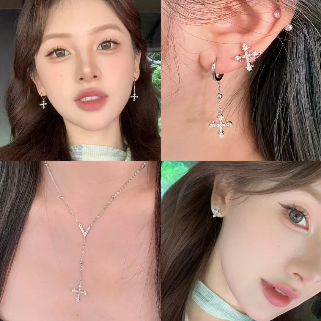 铜合金锆石耳饰 hucares「暗夜圣约」原创十字架耳钉耳环项链手链