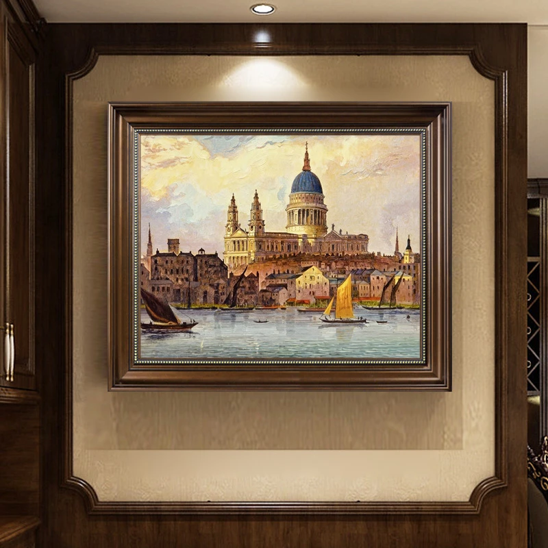 u作【城堡】手绘油画欧式美式古典建筑装饰画餐厅挂画威尼斯水乡