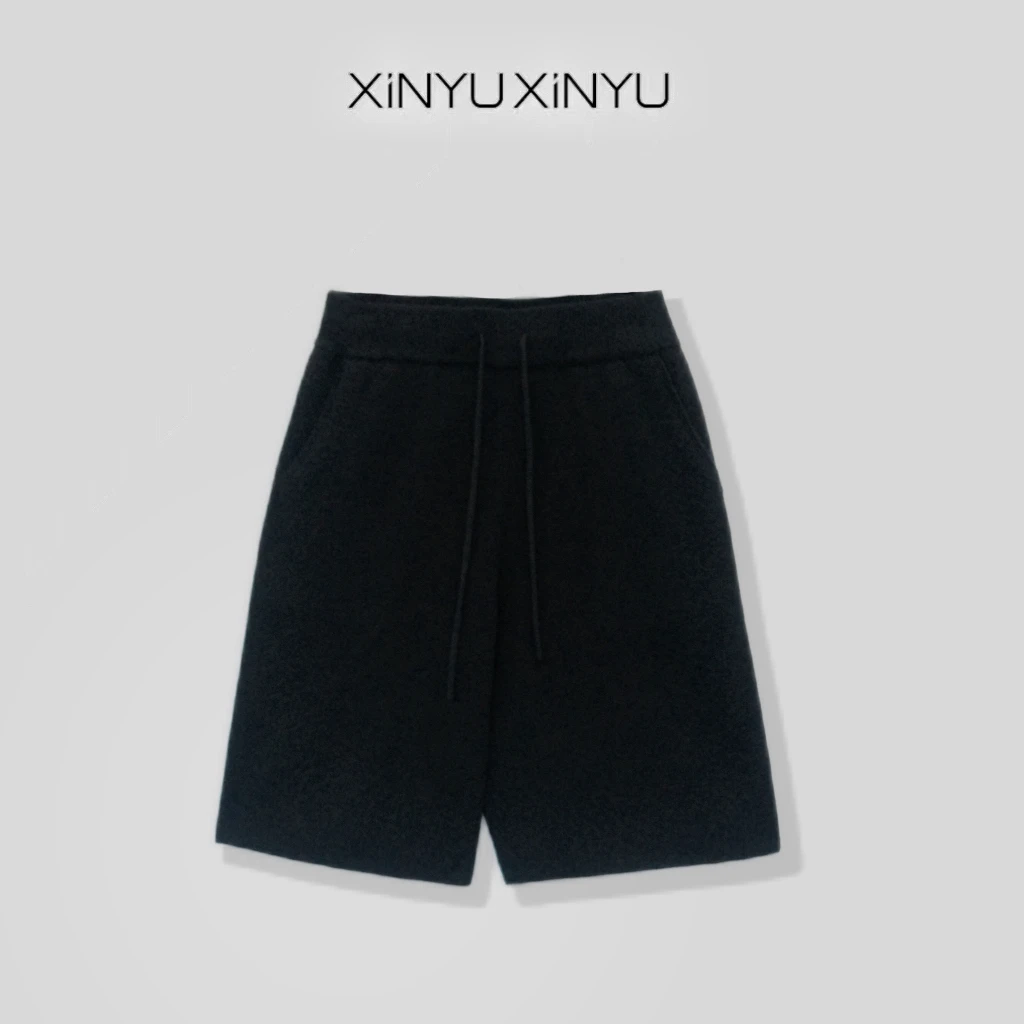 XINYU/芯与『海鸥岛骑行』松紧腰纯色针织款中裤 31518 时尚 宽松