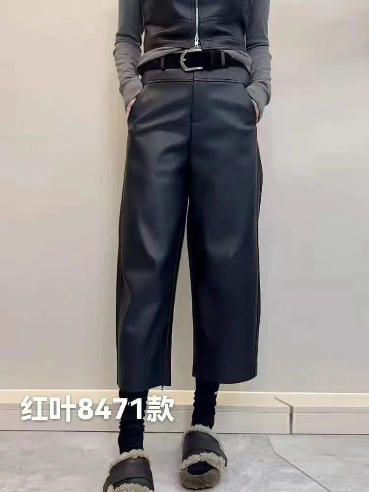 【二婷衣橱】25年新款百搭秋冬高腰休闲皮裤8471