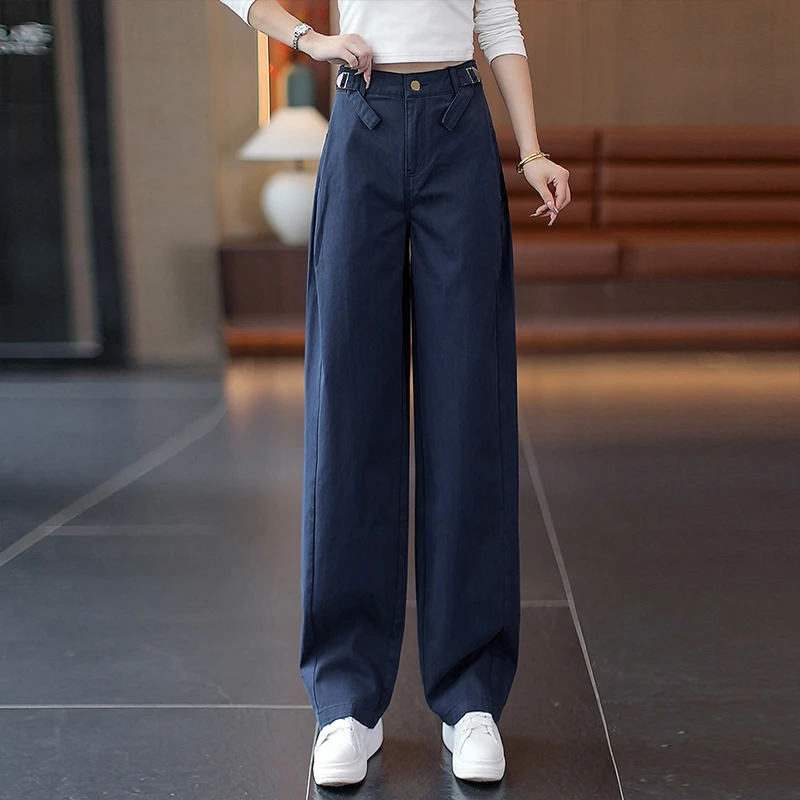 洗水棉弯刀工装裤女士2025秋季新款高腰显瘦宽松时尚百搭阔腿裤子