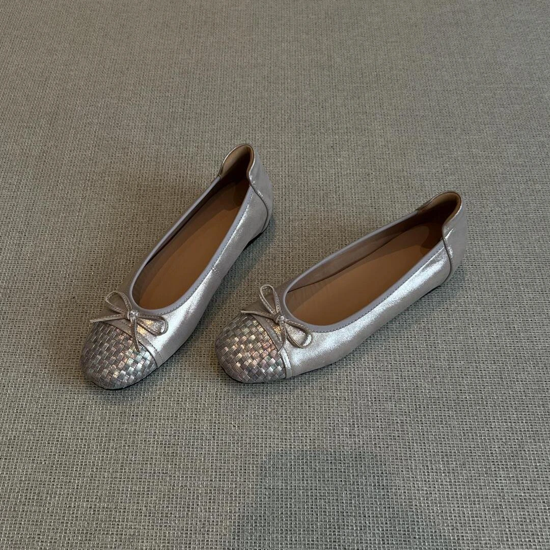 羊皮版~2025新款法式绝美蝴蝶结单鞋真皮方头瓢鞋平法式方头平底