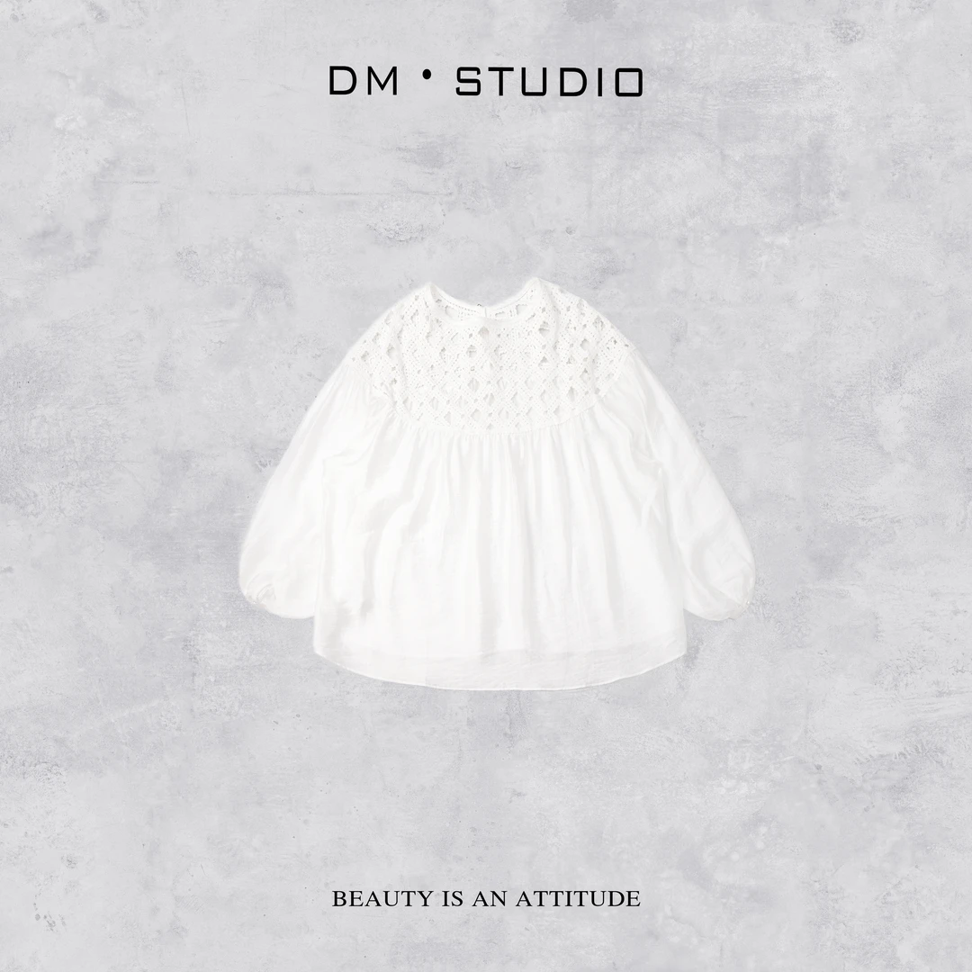 DEDM•STUDIODM/气质纯色极简风小众设计款拼接镂空长袖衬衣ES006