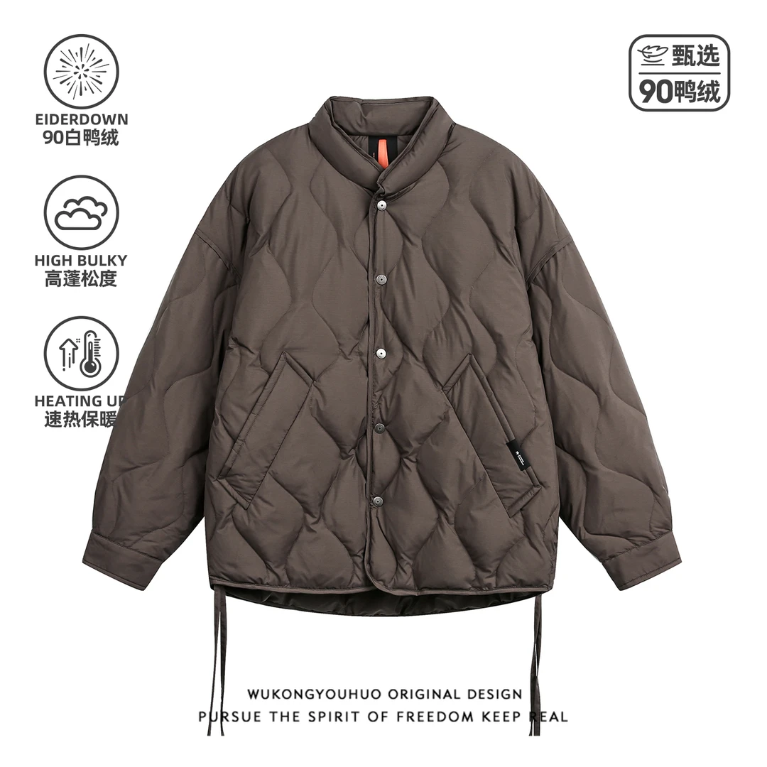 悟空有货冬季复古菱格抽绳下摆羽绒服男潮牌情侣防寒保暖90绒外套