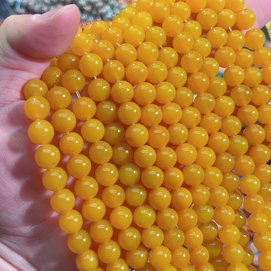 玛瑙/玉髓未镶嵌珠宝半成品A货黄玛瑙一条10mm