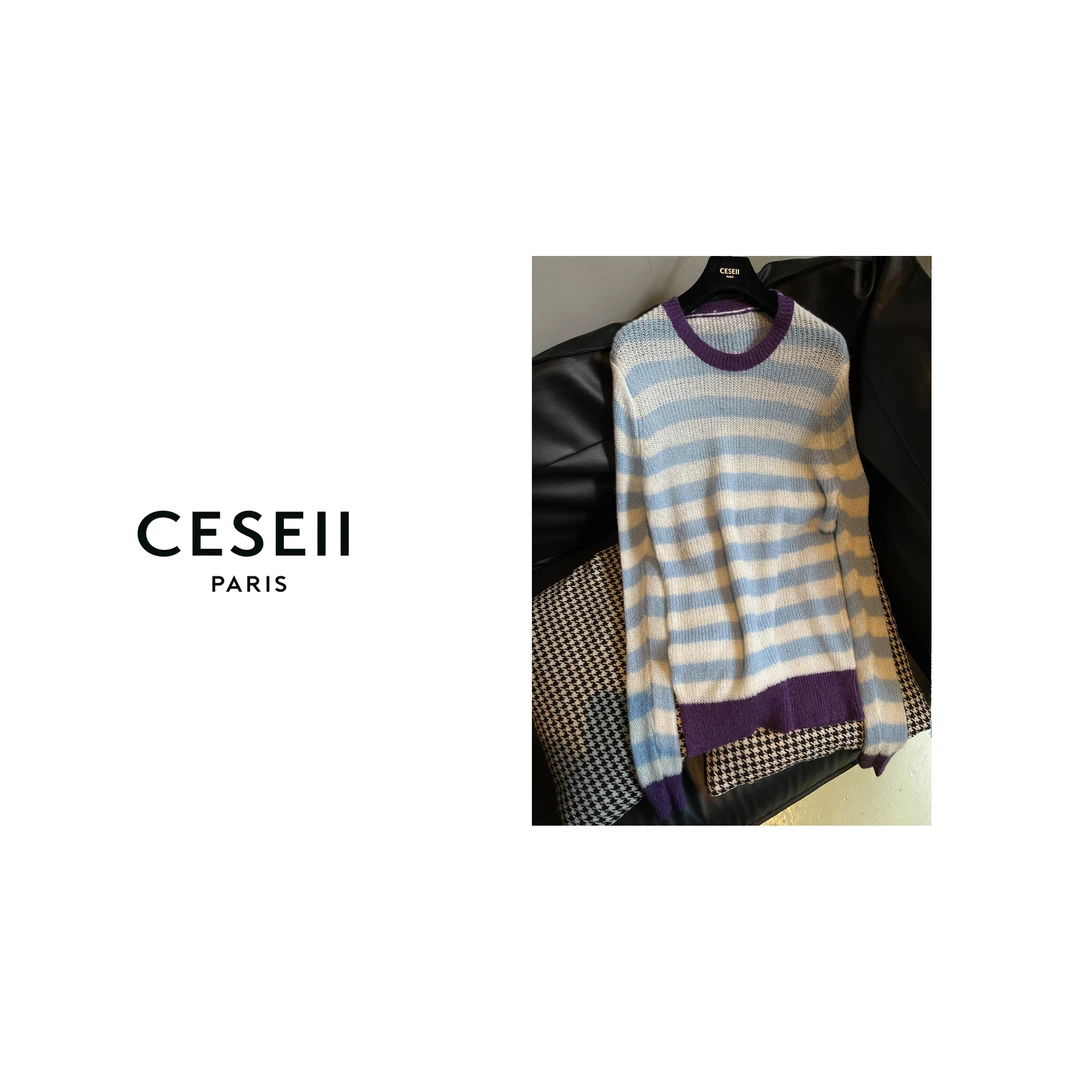 【XJ1176】CESEII秋季新款时尚扎染工艺彩虹条纹休闲毛衣套头衫