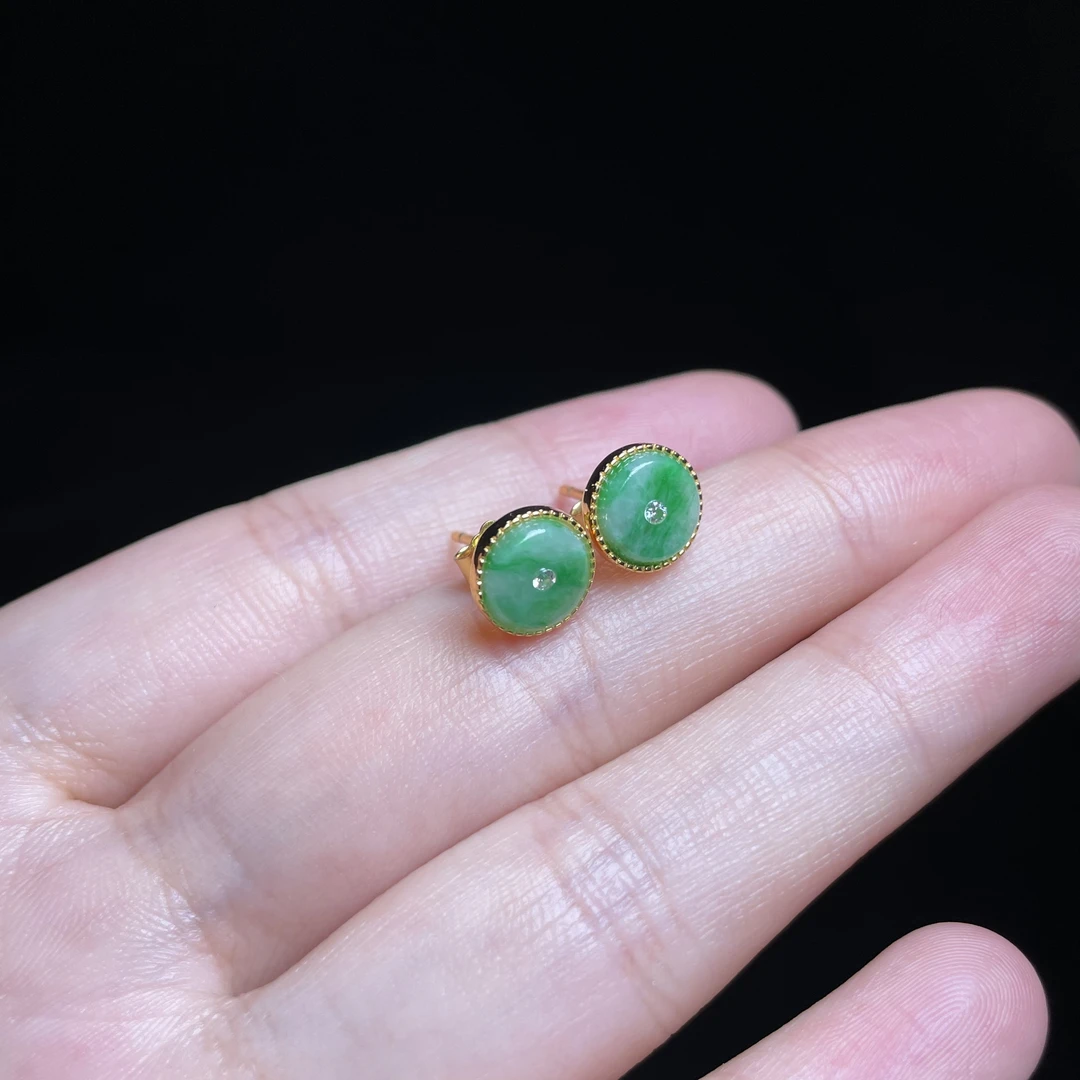L【玉氏珠宝】925银翡翠平安扣耳钉-约8*3mm 多样性发一 CAN2820141