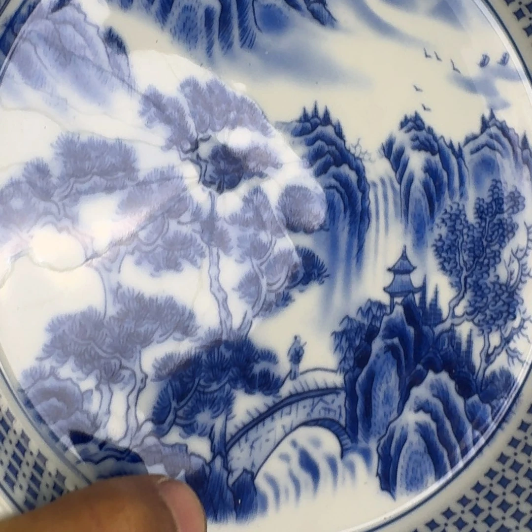 摆件青花山水大壶承