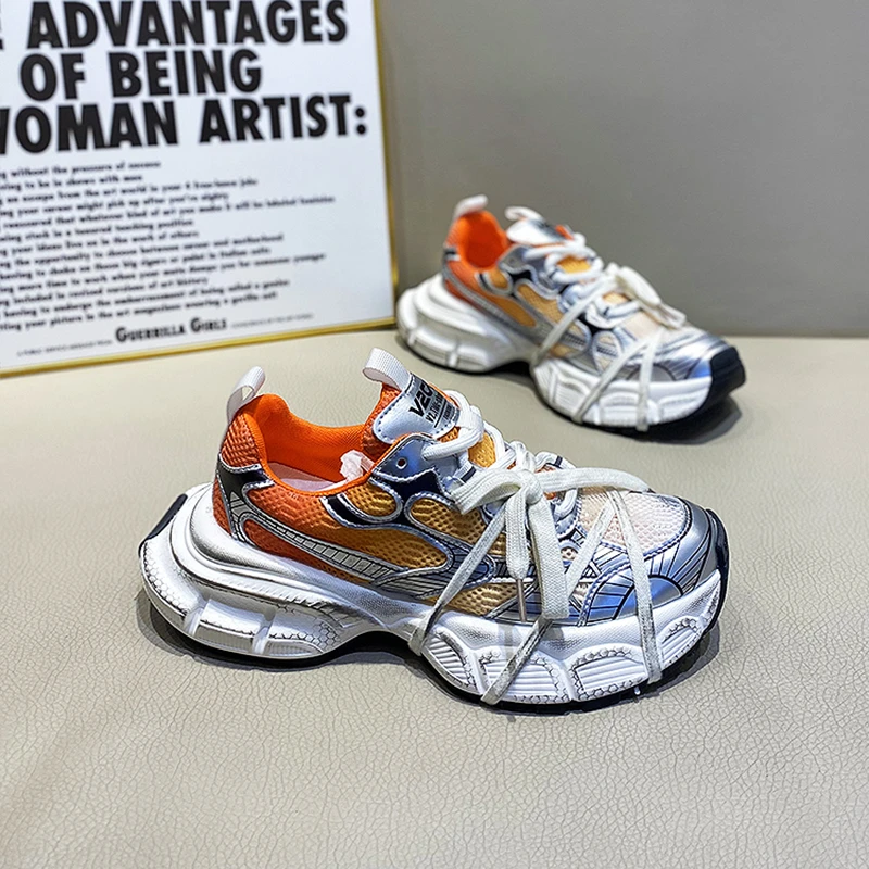 爆款轻奢绑带老爹鞋2025春季新款网面透气设计感厚底增高休闲男鞋