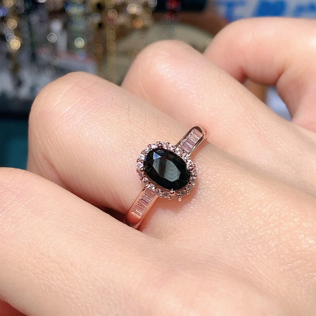 戒指蓝宝石银S925镶嵌天然蓝宝石