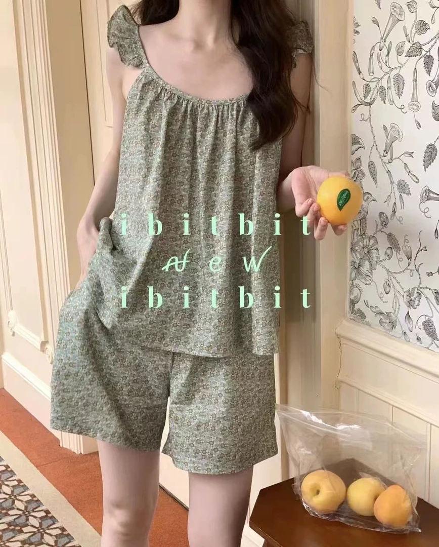 夏季新款2025甜美睡衣吊带短裤两件套宽松时尚家居服女生可外穿