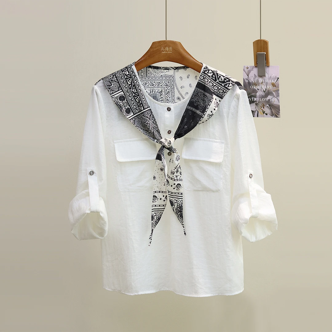 2025春秋季新款女士复古港风披肩衬衫高级感宽松休闲薄款收腰上衣