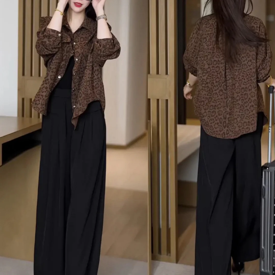 秋季新款长袖气质显瘦衬衣时尚复古豹纹宽松衬衫百搭春秋上衣829