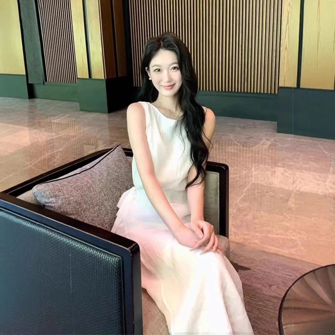 气质夏季见外包装长裙小众针织连衣裙长款性感风裙子显瘦网红白色