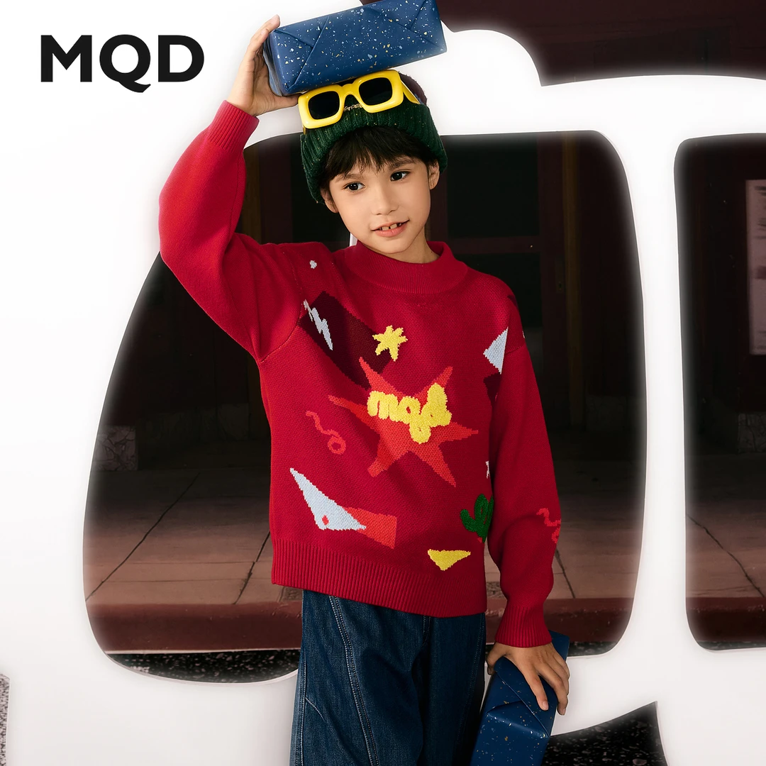 【拜年服】MQD男童25冬新款喜庆感毛衣女童亲肤针织衫9654W07D5