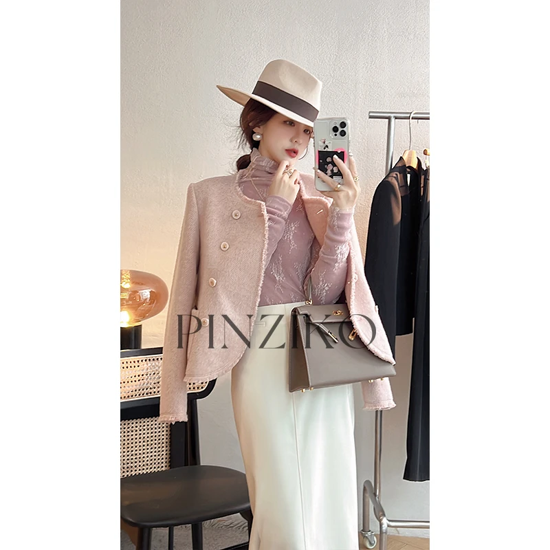 【年终宠粉大促】【PINZIKO】月亮玫瑰~小个子双面呢大衣外套 TJC536